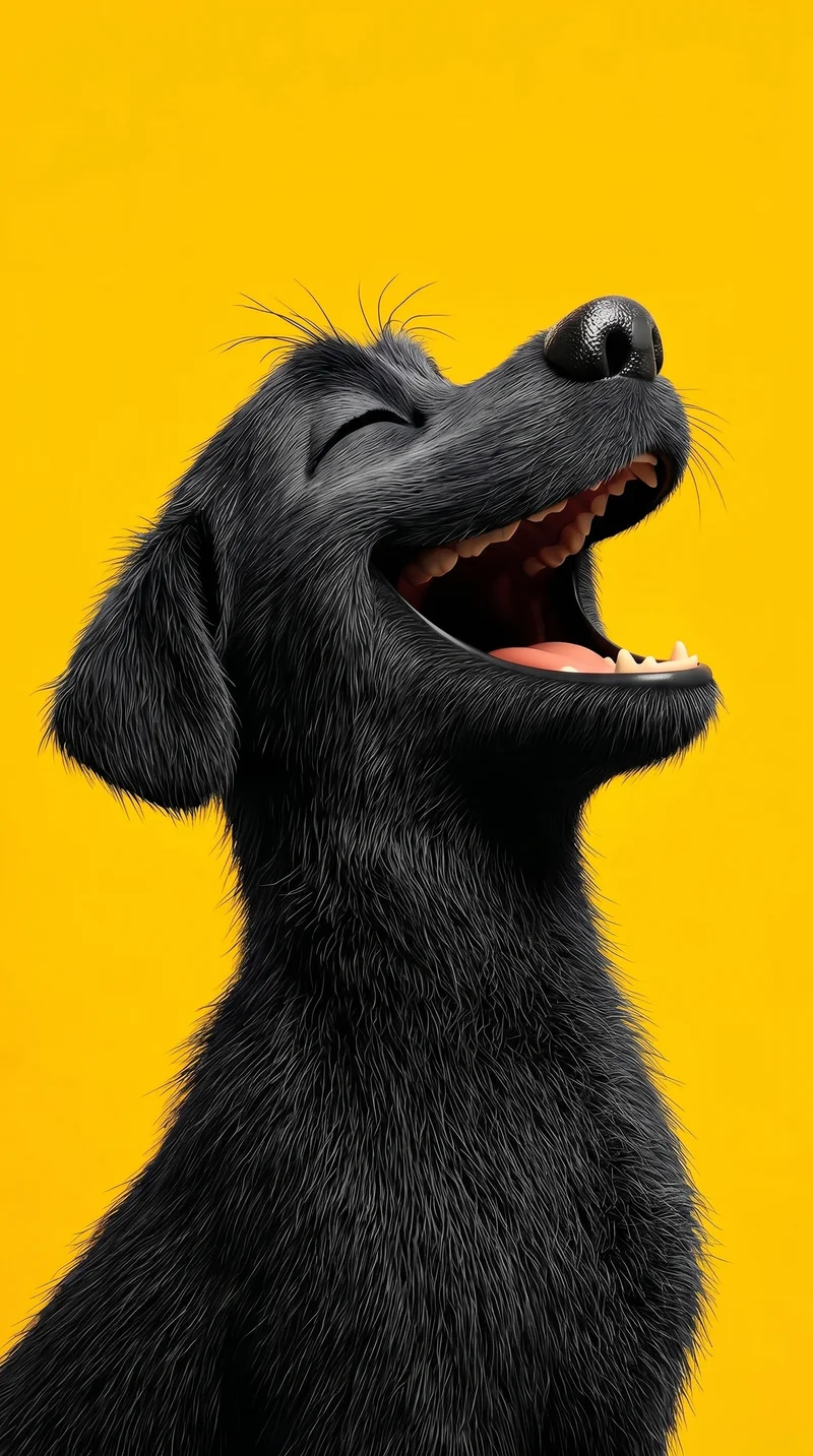 Happy Black Dog Wallpaper with Bright Yellow Background - Dogs wallpaper mobile Wallpaper | Picmaze