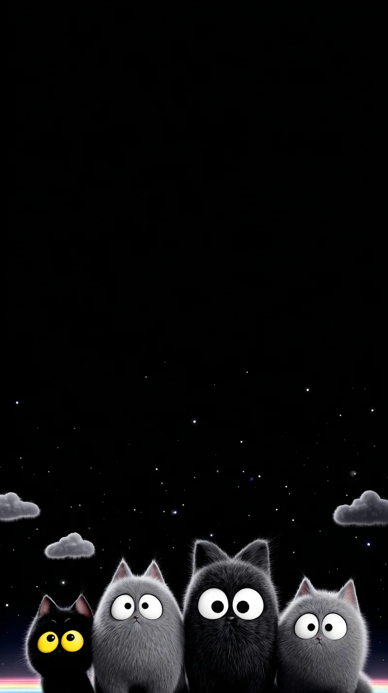 Wide-Eyed Cartoon Cats Under Starry Night Sky 4K - Cat Wallpapers mobile Wallpaper | Picmaze