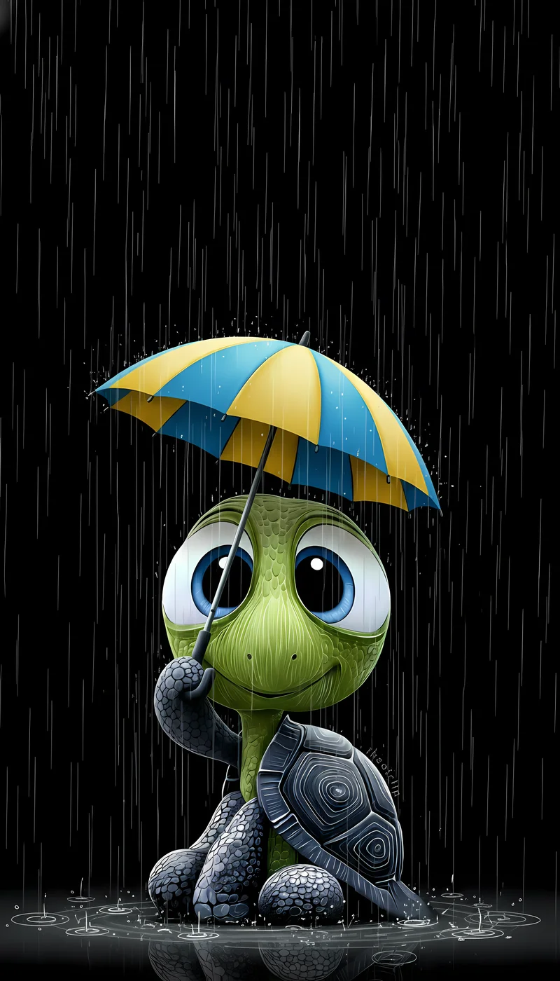 Cute Turtle with Umbrella Rain Dark Aesthetic Wallpaper - Turtle mobile Wallpaper | Picmaze