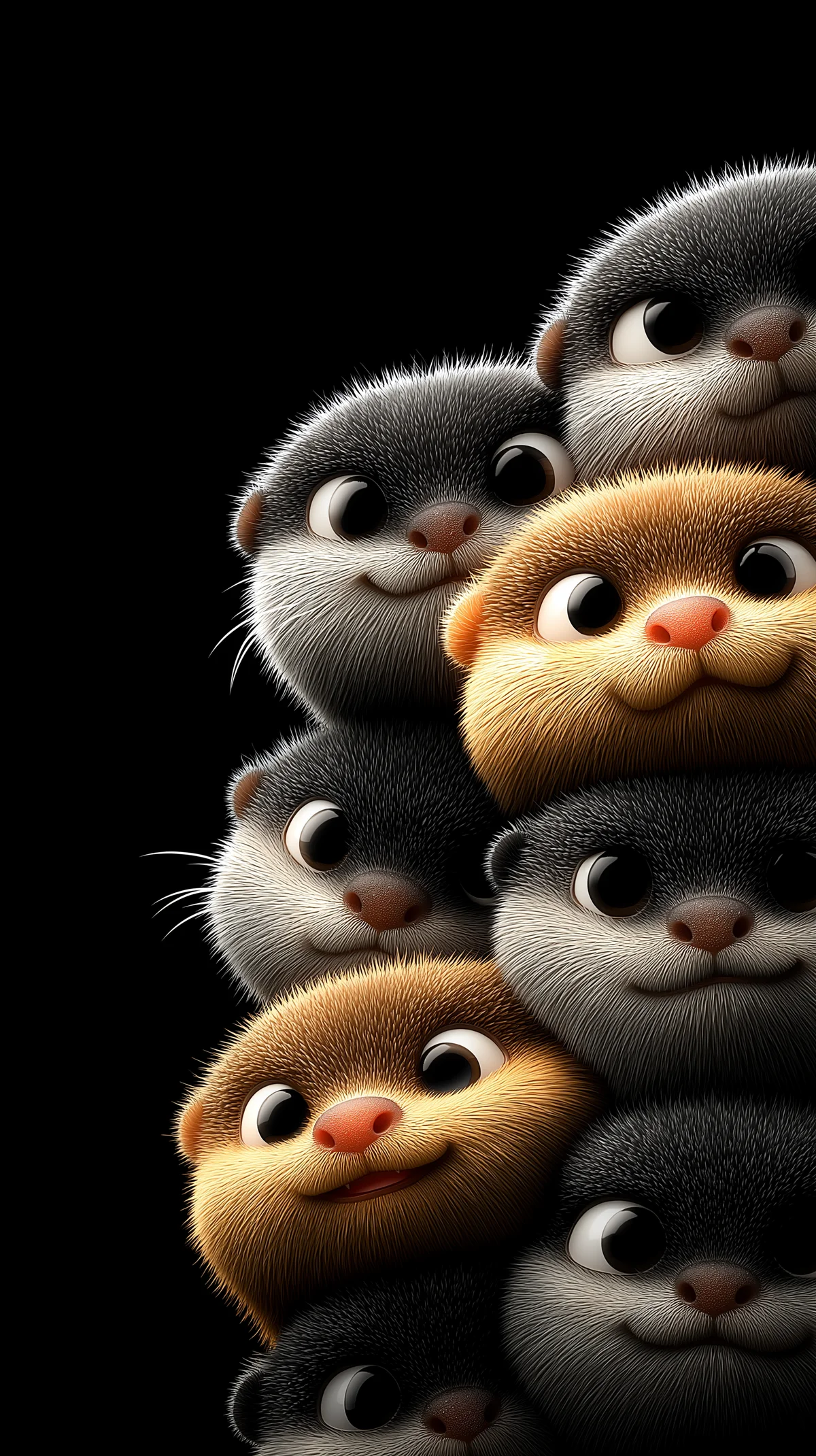 Cute 3D Otters Stack Wallpaper Black Background 4K wallpaper - Otters | Picmaze