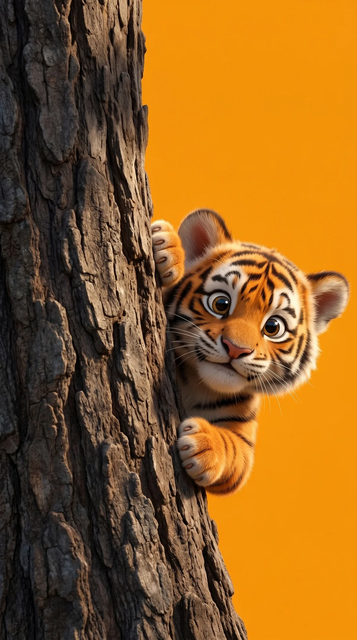 Cute Baby Tiger Peeking Tree Wallpaper for Phones wallpaper - Cute Animal Wallpapers | Picmaze
