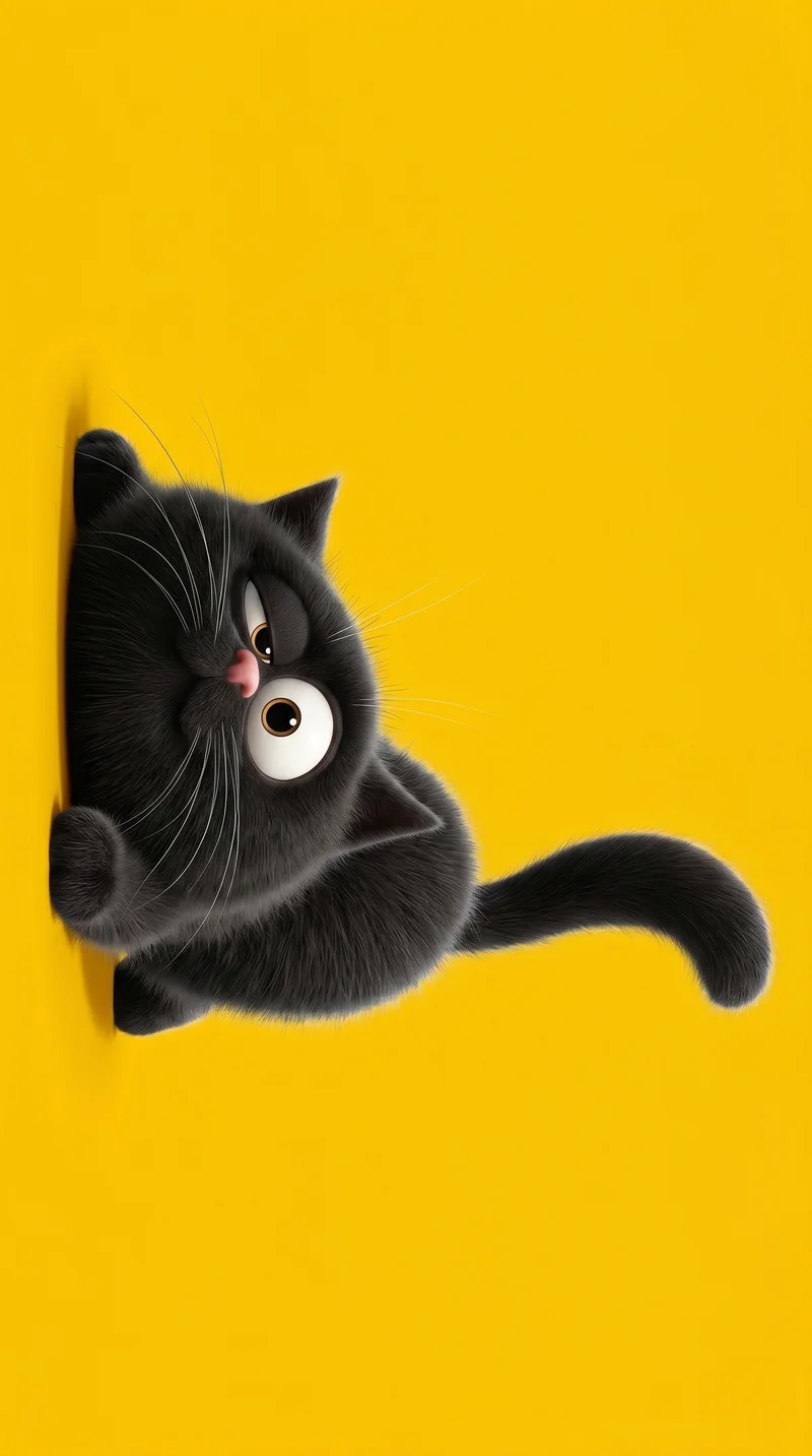 Funny Upside-Down Black Cat Wallpaper on Yellow Background - Cat Wallpapers mobile Wallpaper | Picmaze