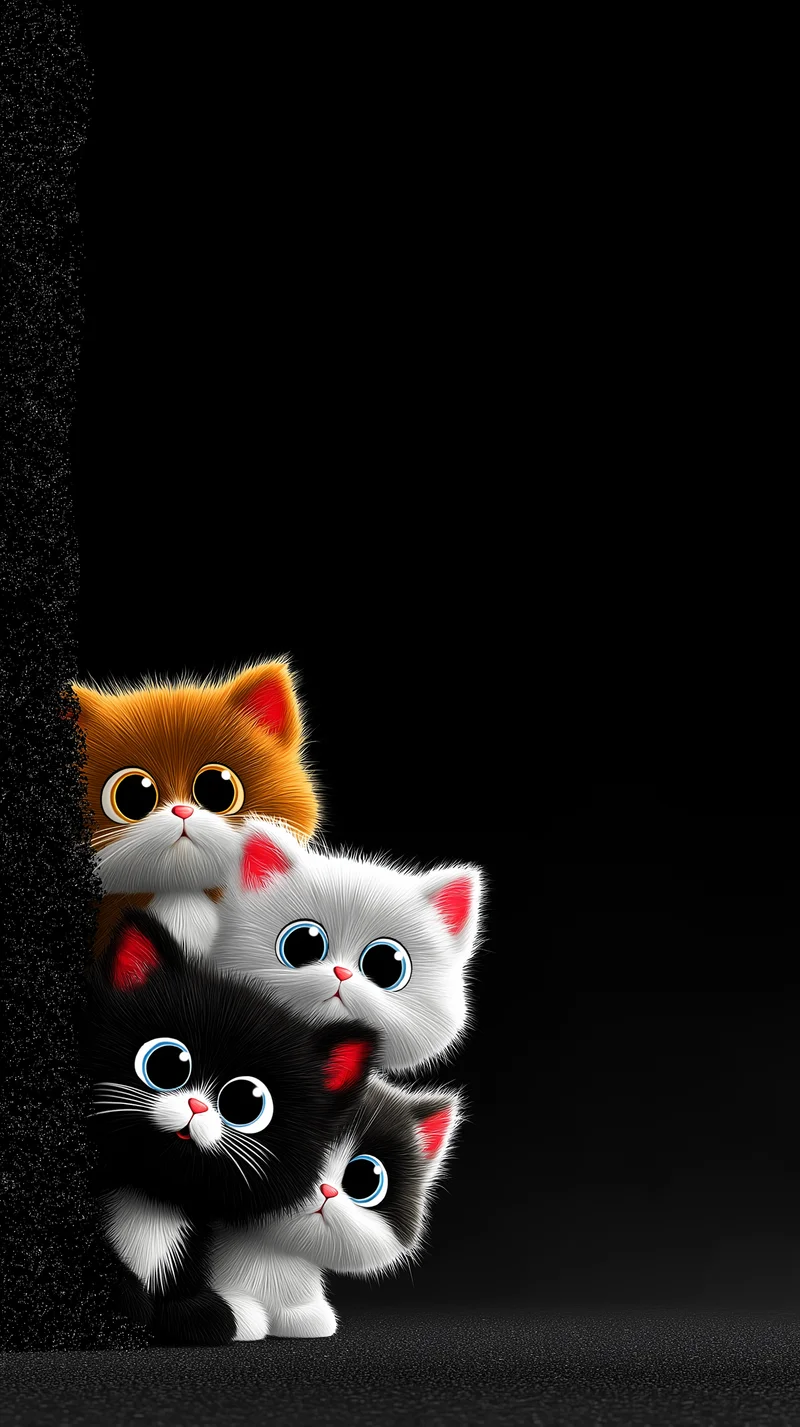 Cute Kittens Peek Wallpaper on Black Background 4K HD Wallpaper | Picmaze