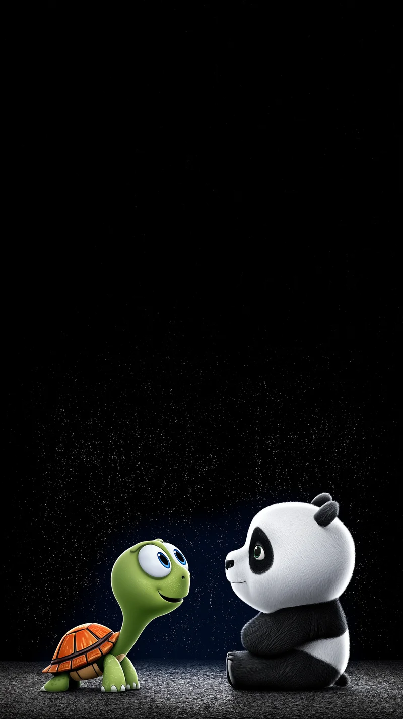 Cute Panda and Turtle Under Starry Night 3D Wallpaper - 3D Wallpaper mobile Wallpaper | Picmaze