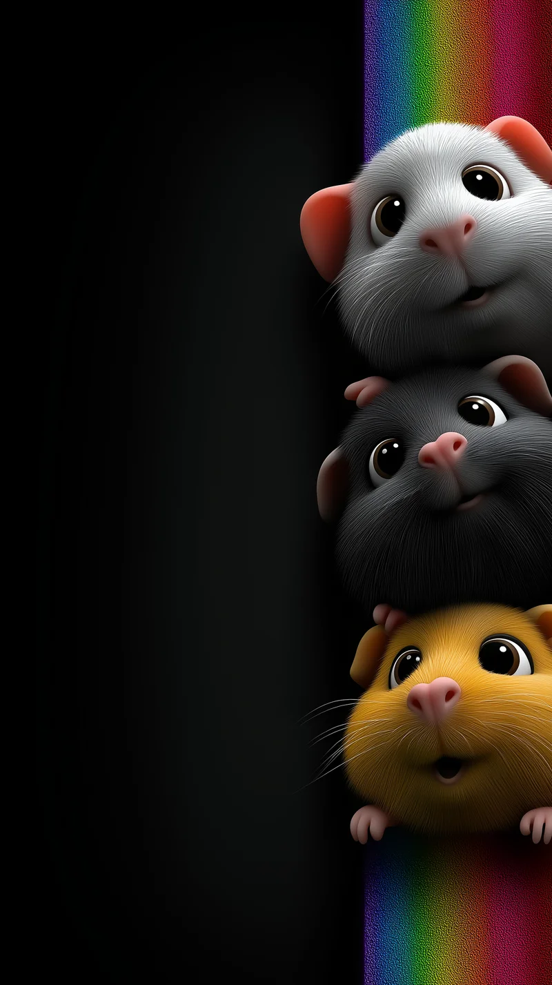 Cute Hamsters Peeking Rainbow Edge AMOLED Wallpaper - Cute Hamster wallpapers mobile Wallpaper | Picmaze