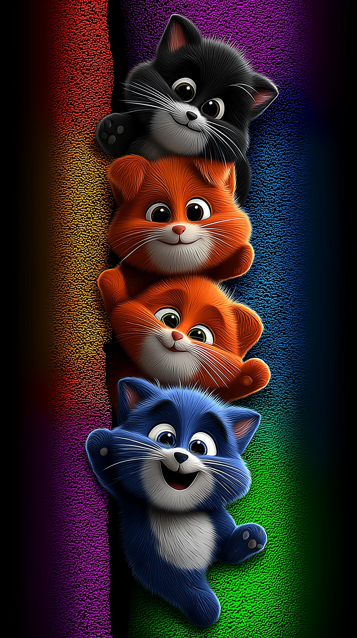 Colorful Cartoon Kittens Stacked on Neon Textured Wallpaper wallpaper - Cat Wallpapers | Picmaze
