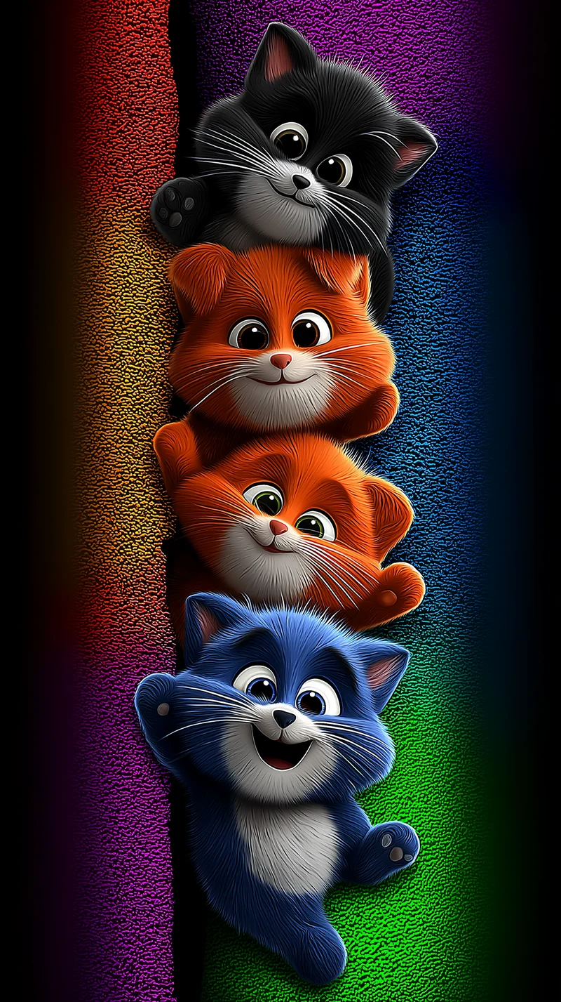 Colorful Cartoon Kittens Stacked on Neon Textured Wallpaper - Cat Wallpapers mobile Wallpaper | Picmaze