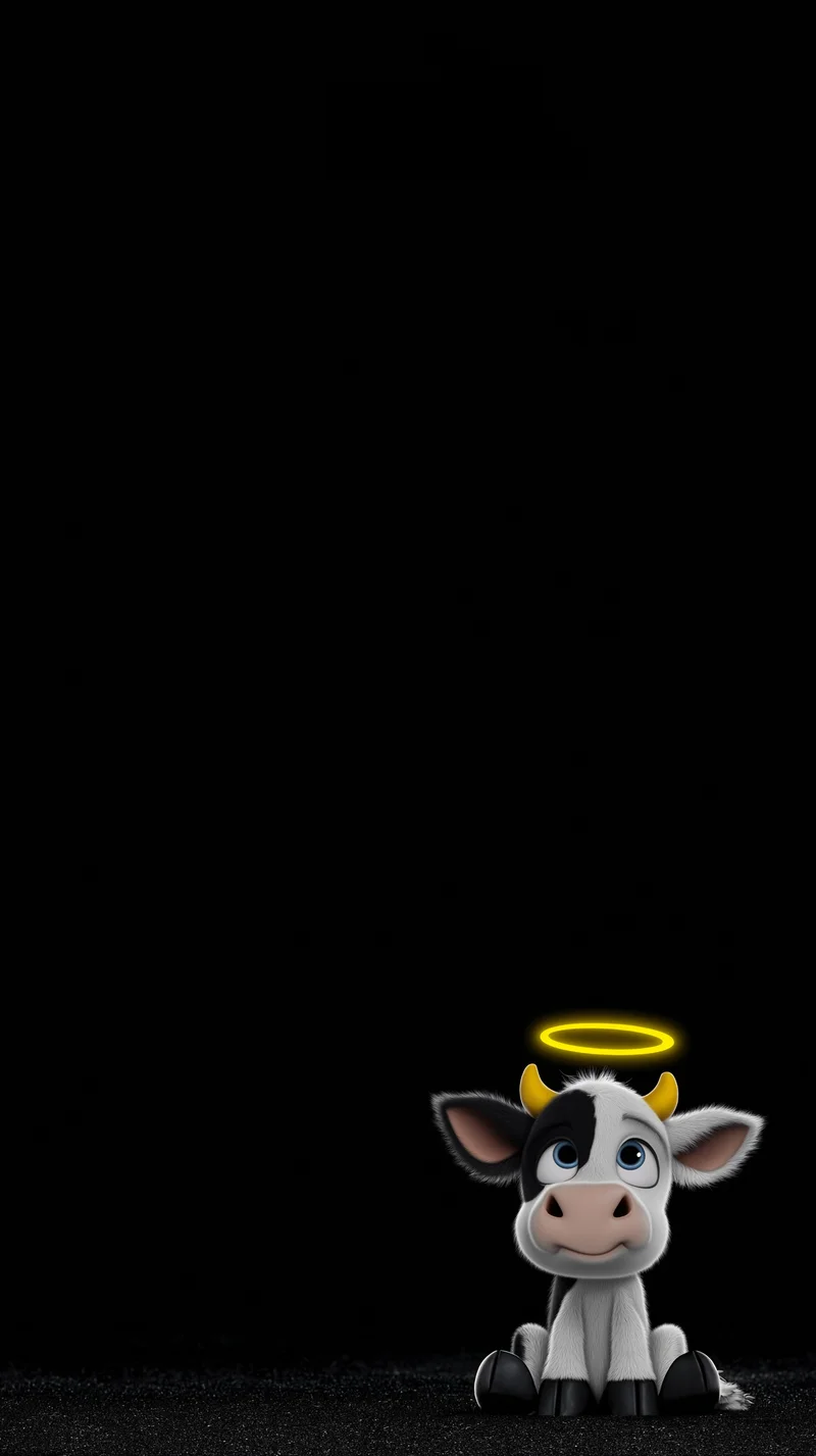 Cute Angel Cow Sitting Wallpaper with Dark Minimal Space - cow mobile Wallpaper | Picmaze
