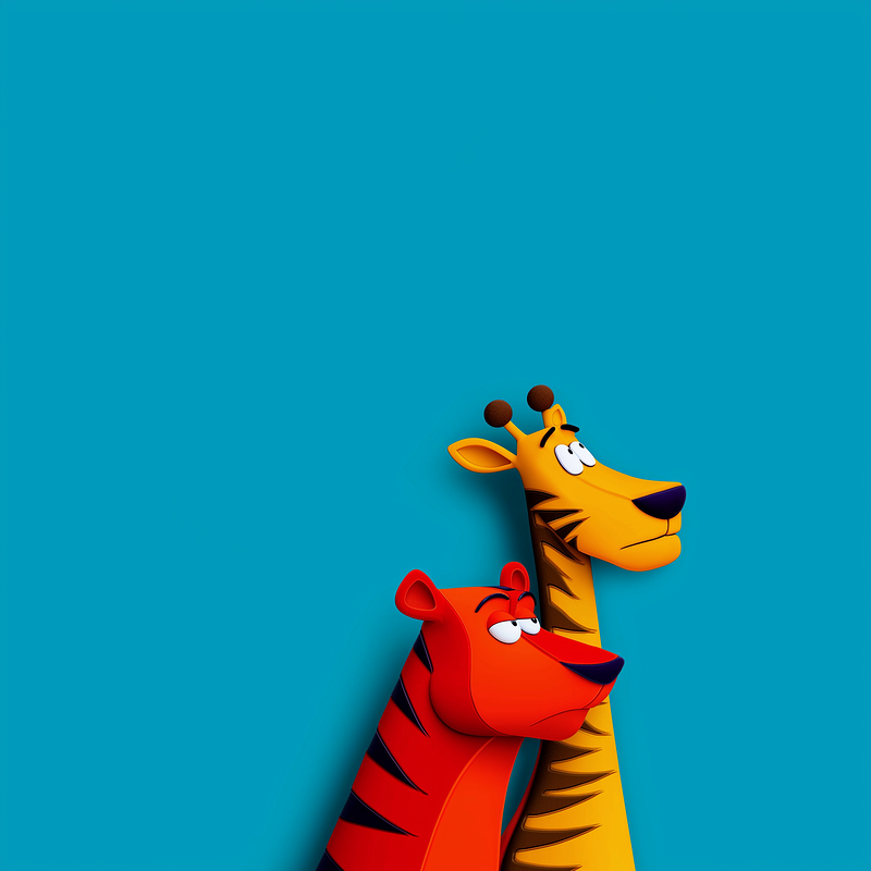 Cute Cartoon Tiger and Giraffe Wallpaper – Funny Animal Duo Cyan Background profile picture