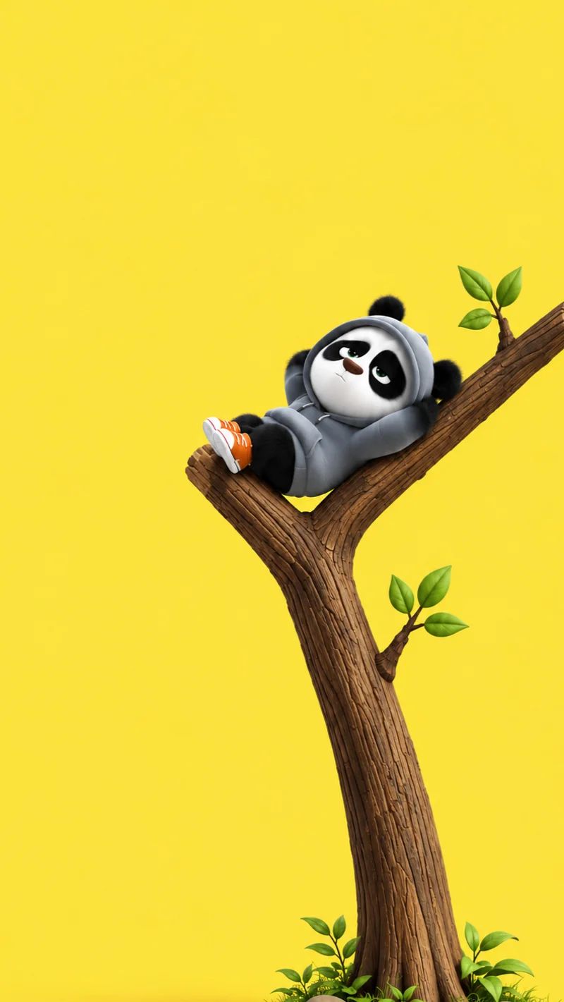 Chilled Panda in Grey Hoodie Resting on Tree Branch Wallpaper | Picmaze