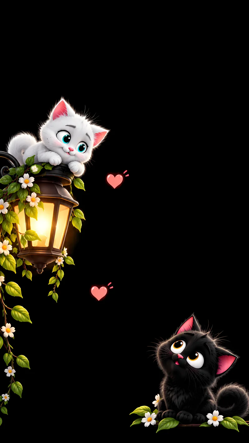 Cute Cartoon Cats Lantern AMOLED 4K Phone Wallpaper Wallpaper | Picmaze
