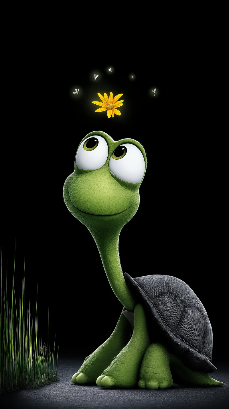 Dreamy Turtle Watching Flower Glow Minimal Dark Art - Turtle mobile Wallpaper | Picmaze