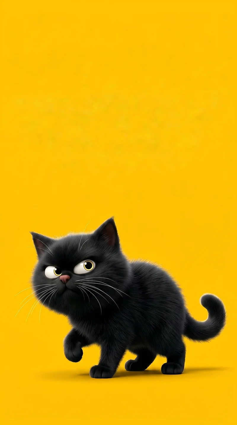 Playful Black Cat on Yellow Minimalist Phone Wallpaper - Cat Wallpapers mobile Wallpaper | Picmaze