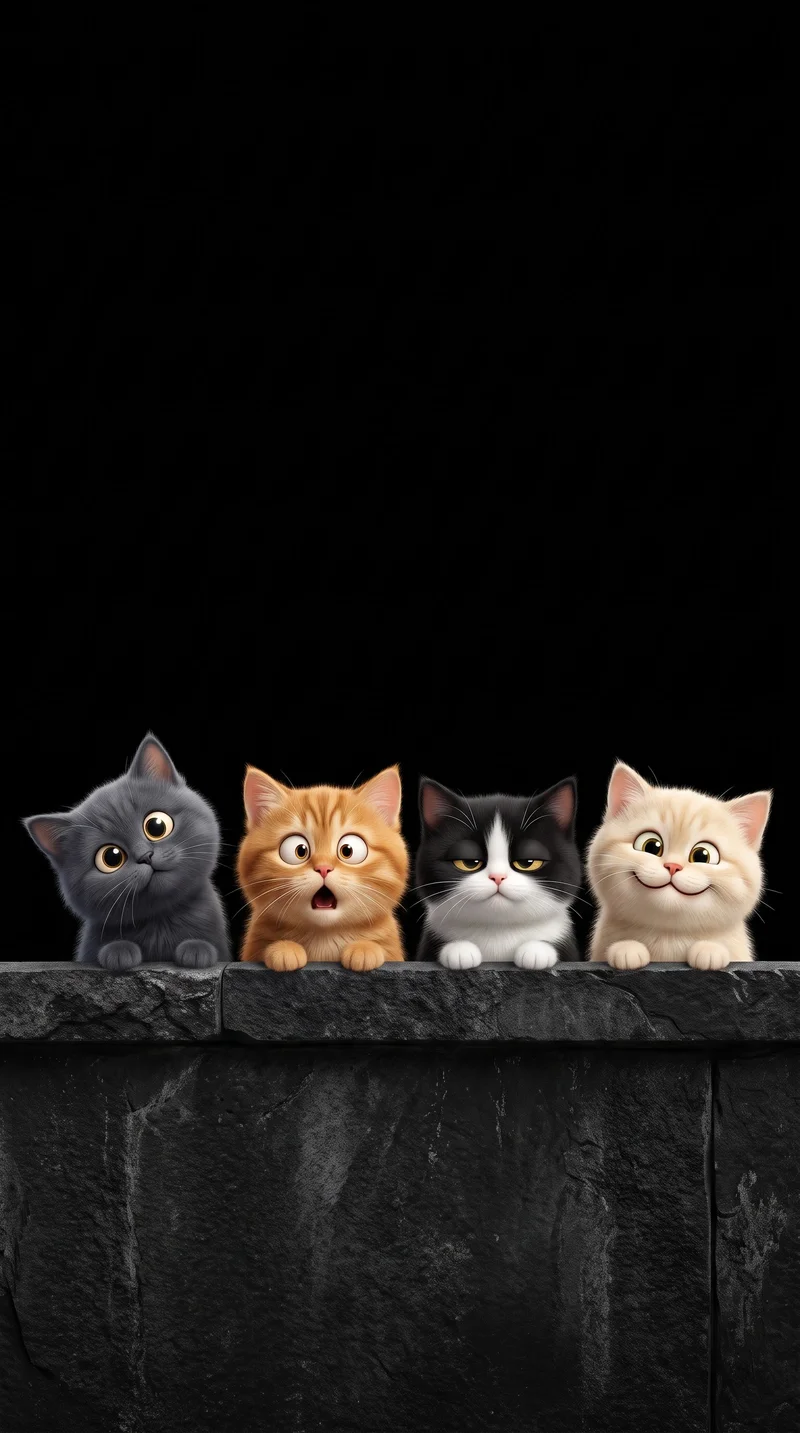 Cute Expressive Cartoon Kittens Dark Stone Wall Wallpaper Wallpaper | Picmaze