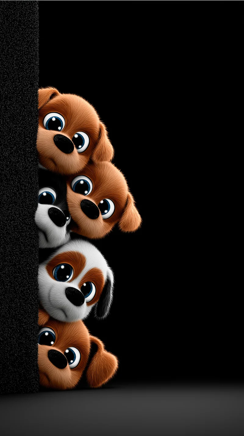 Cute Cartoon Puppies Peeking Black Background 4K Wallpaper - Dogs wallpaper mobile Wallpaper | Picmaze