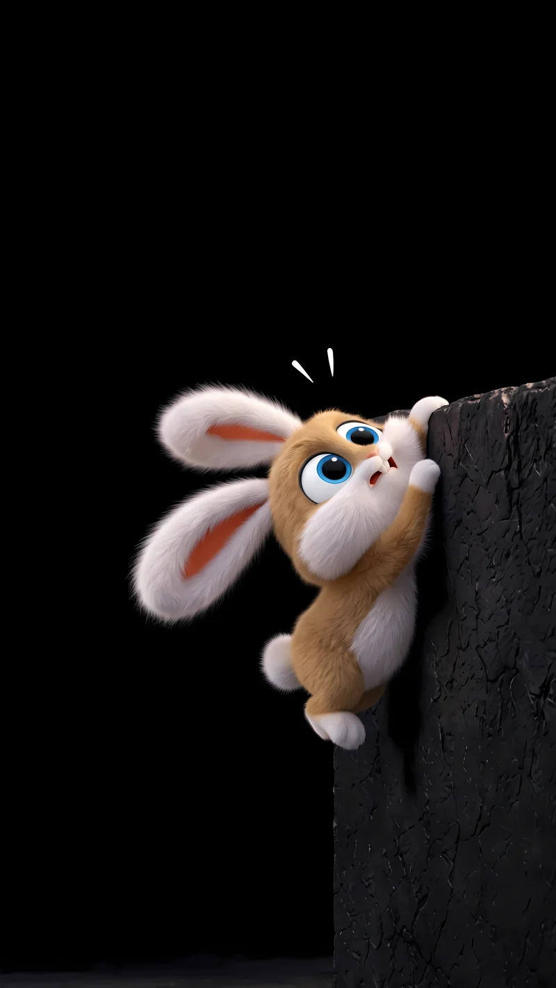 Surprised Fluffy Rabbit Clinging Dark AMOLED Phone Wallpaper Wallpaper | Picmaze