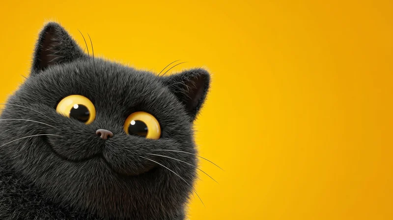 Curious Black Cat Peek from Corner on Yellow Background - Cat Wallpapers desktop Wallpaper | Picmaze