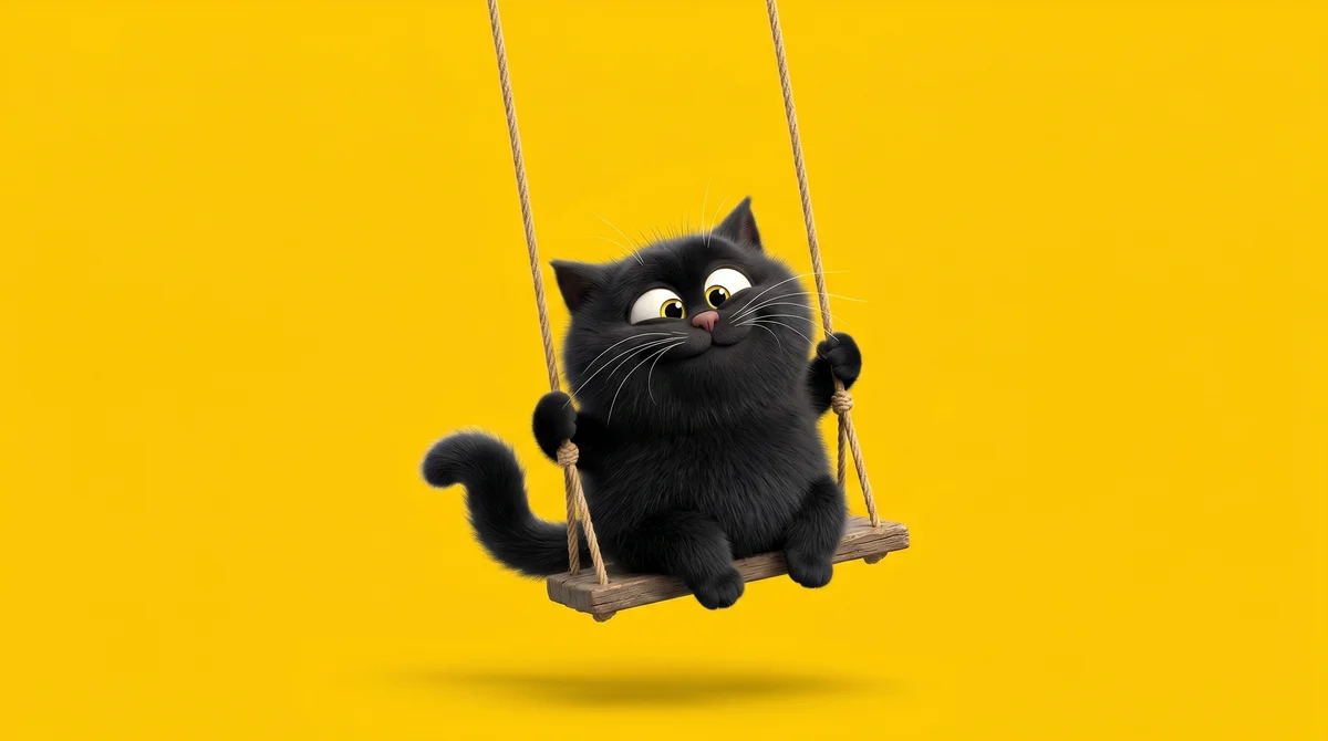 Cute Black Cat on Swing Minimal Yellow Aesthetic Wallpaper wallpaper - Cat Wallpapers | Picmaze
