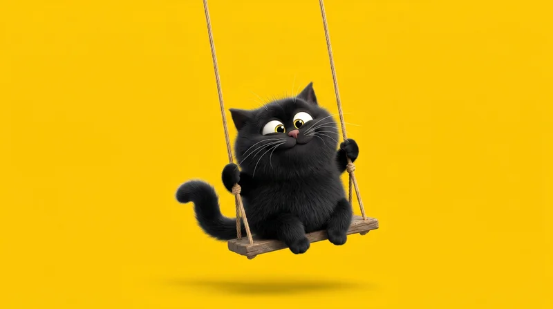 Cute Black Cat on Swing Minimal Yellow Aesthetic Wallpaper - Cat Wallpapers mobile Wallpaper | Picmaze