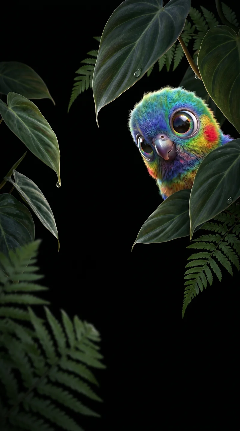 Colorful Baby Parrot Jungle Wallpaper with Dark Leaves - parrots mobile Wallpaper | Picmaze