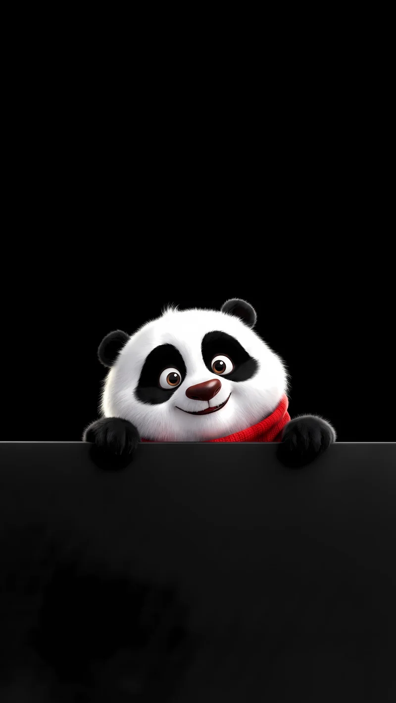 Cute Panda Red Scarf Black AMOLED 4K Phone Wallpaper Wallpaper | Picmaze