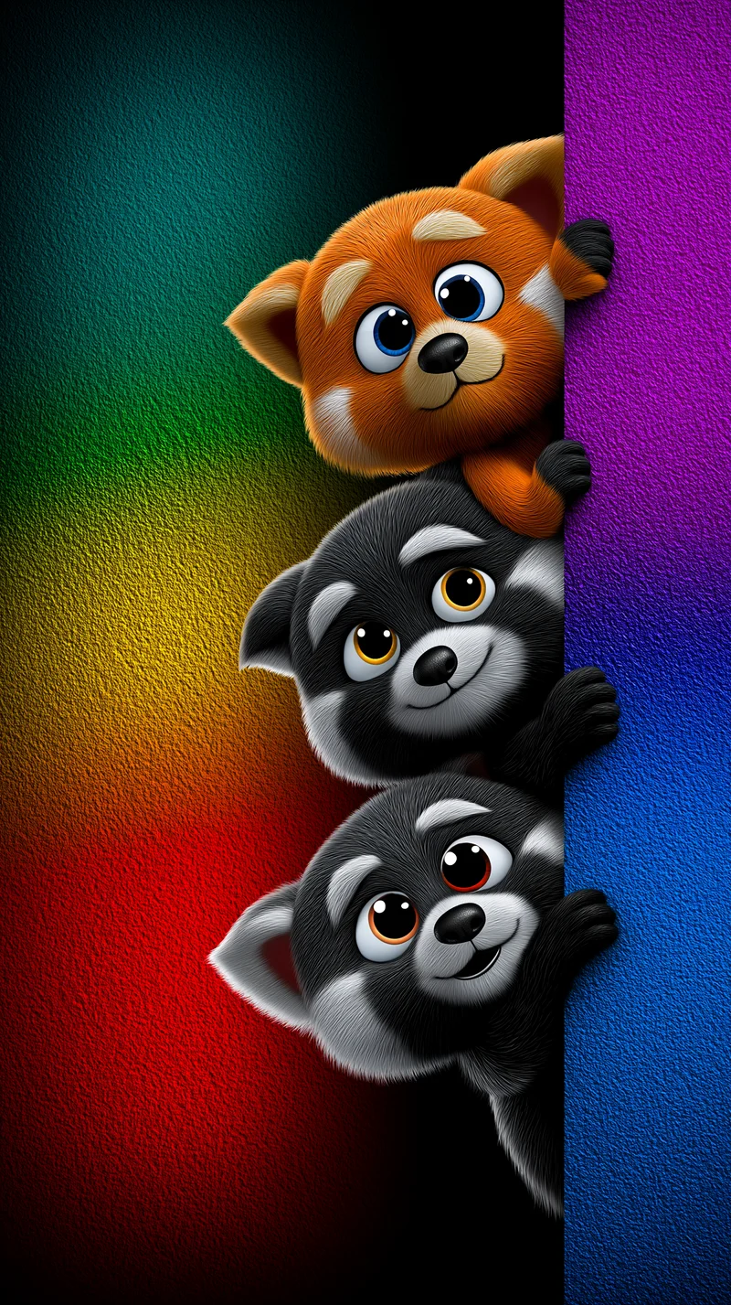Cute Red Panda Friends Rainbow Neon Phone Wallpaper - Panda Wallpapers mobile Wallpaper | Picmaze