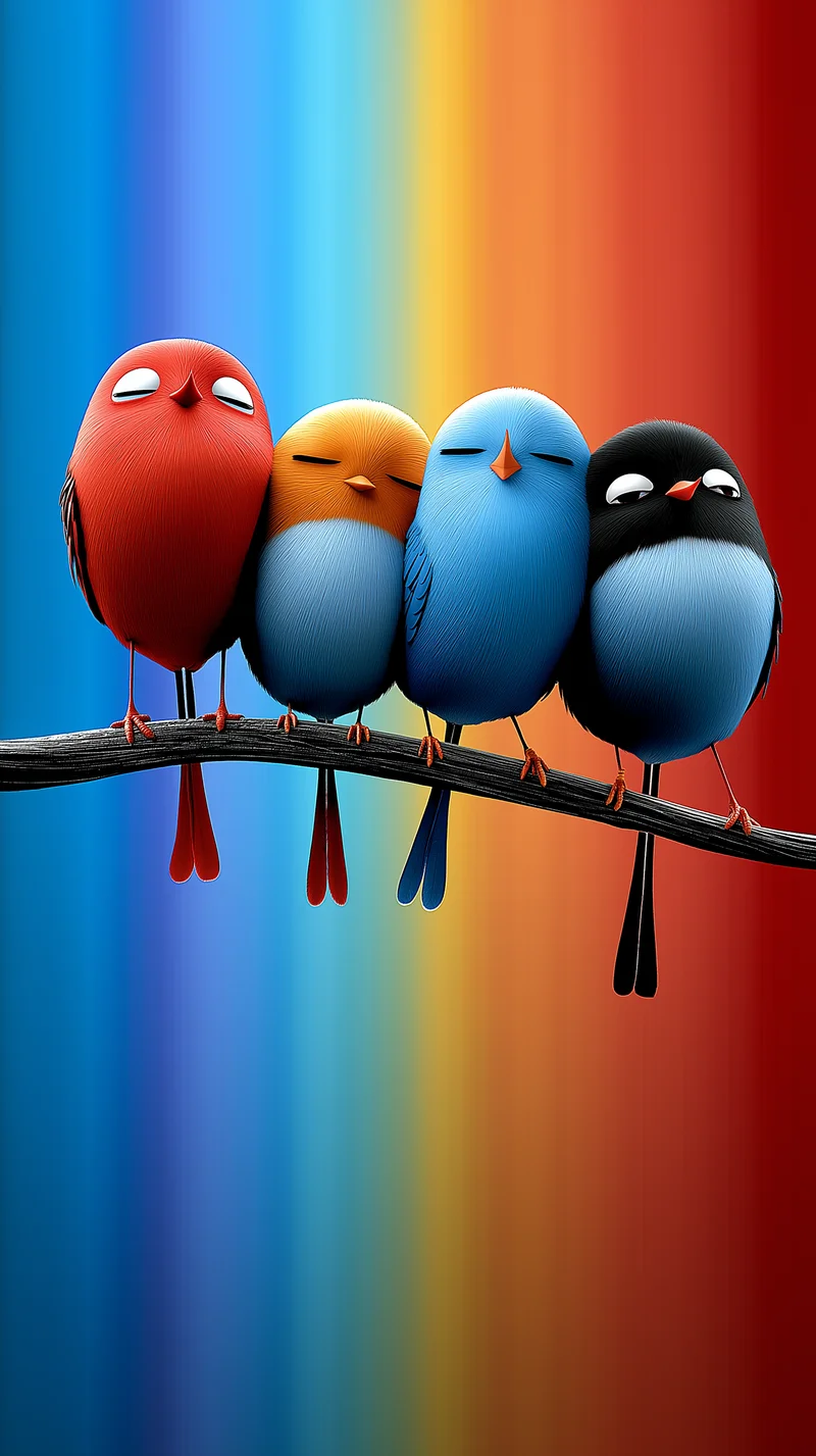 Colorful Cute Birds on Branch Minimal Gradient Aesthetic Wallpaper - Bird Wallpapers mobile Wallpaper | Picmaze