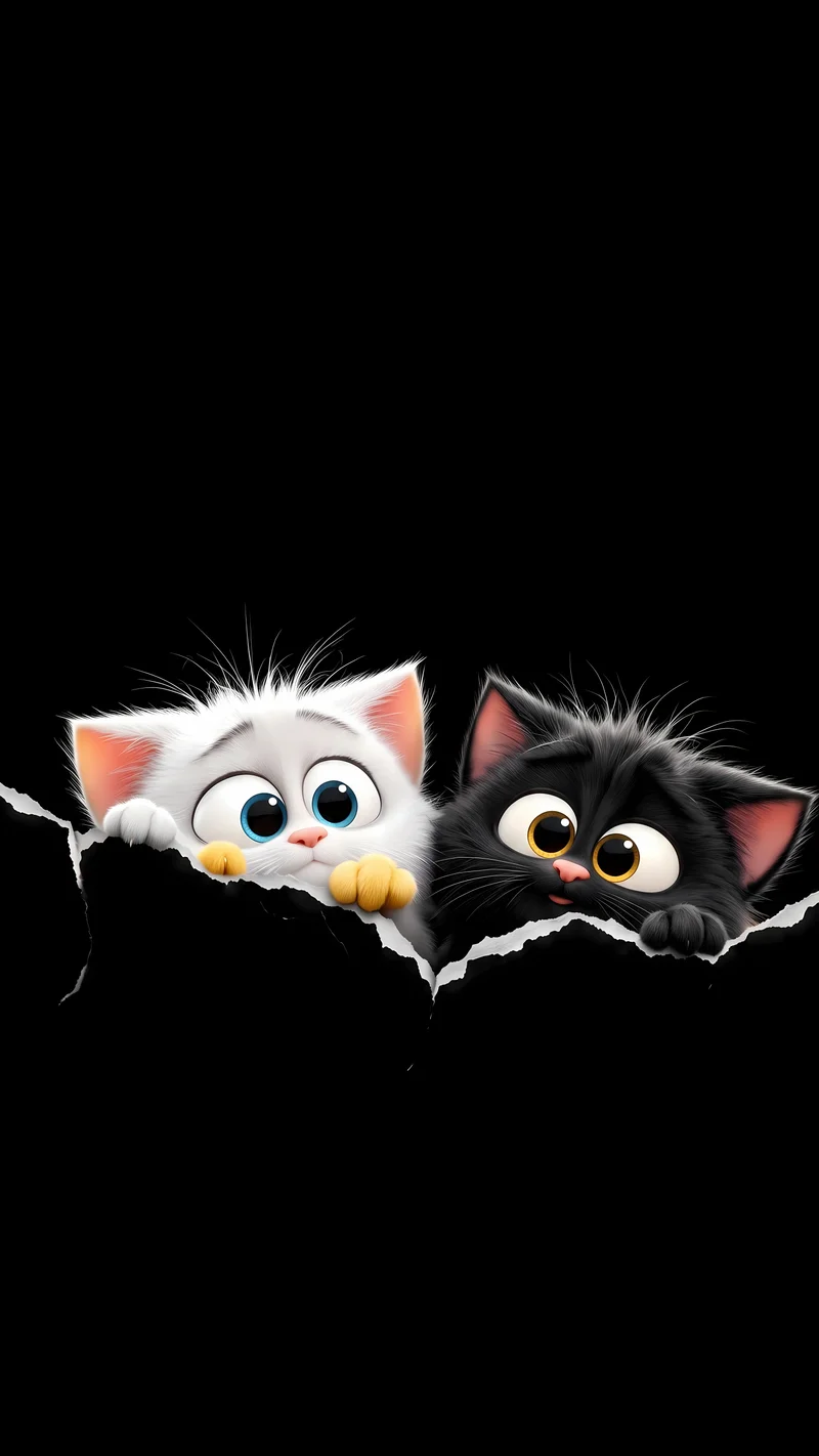 Two Curious Kittens Peeking Dark AMOLED Phone Wallpaper Wallpaper | Picmaze