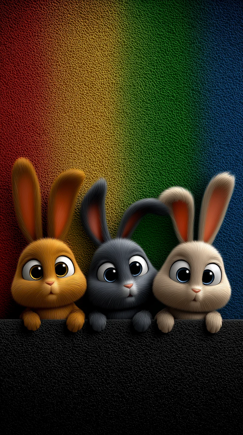 Soft Textured Rainbow Bunny Wallpaper with Cute Trio - Bunny Wallpapers mobile Wallpaper | Picmaze