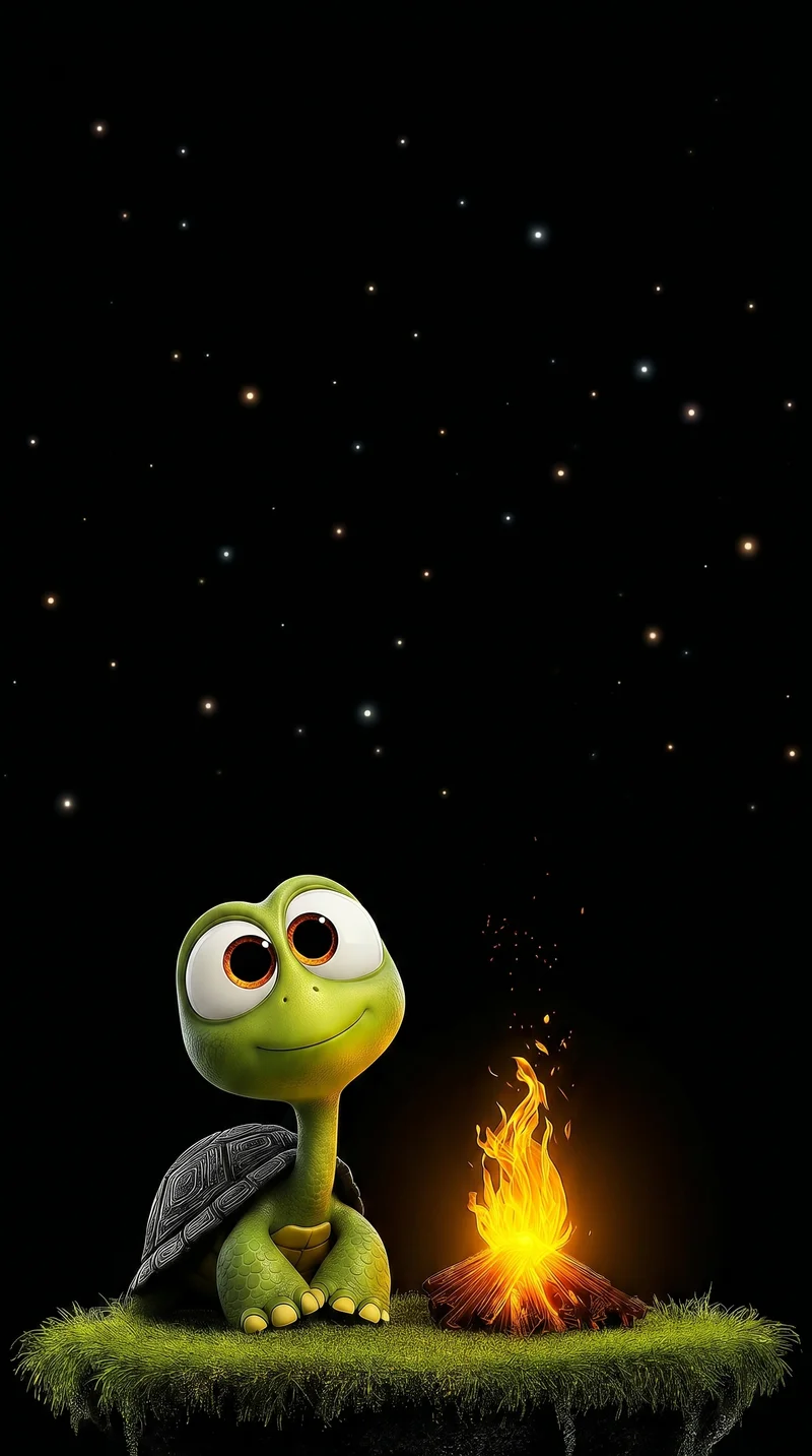 Cute Turtle Campfire Under Starry Sky Dark Wallpaper - Turtle mobile Wallpaper | Picmaze