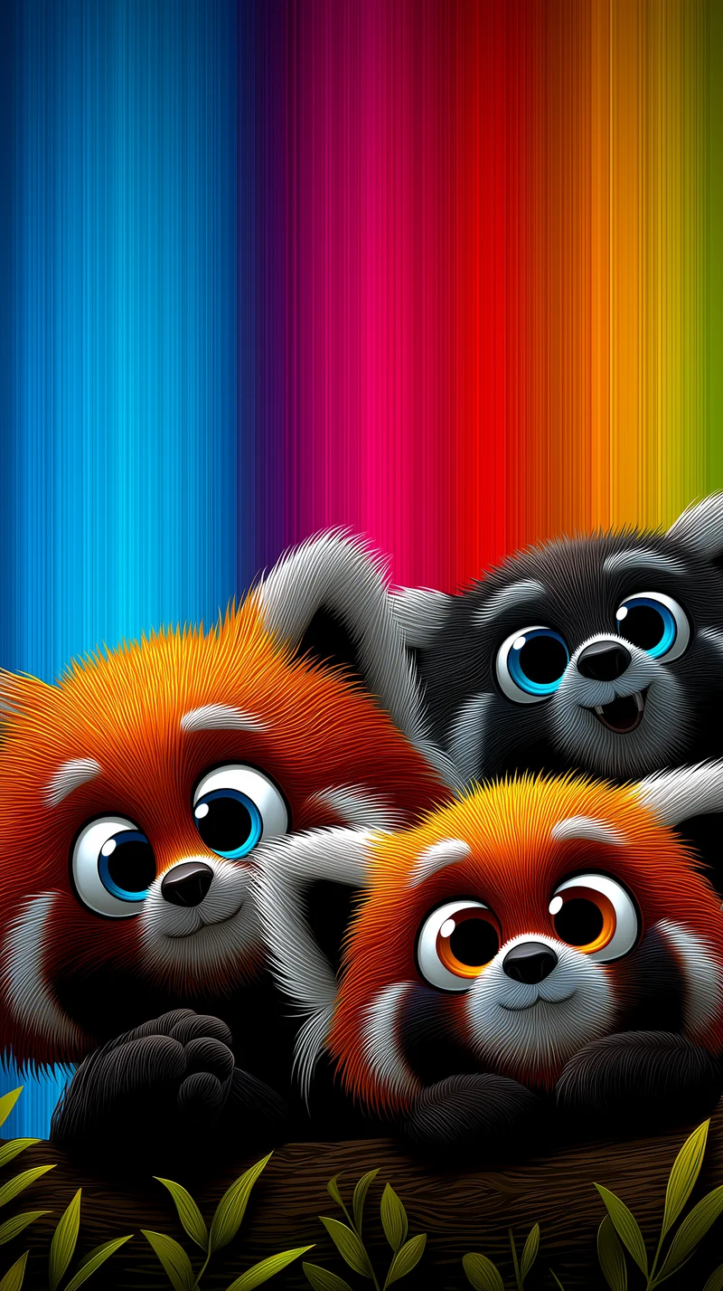 Cute Red Panda Trio Rainbow Glow Aesthetic Wallpaper - Panda Wallpapers mobile Wallpaper | Picmaze