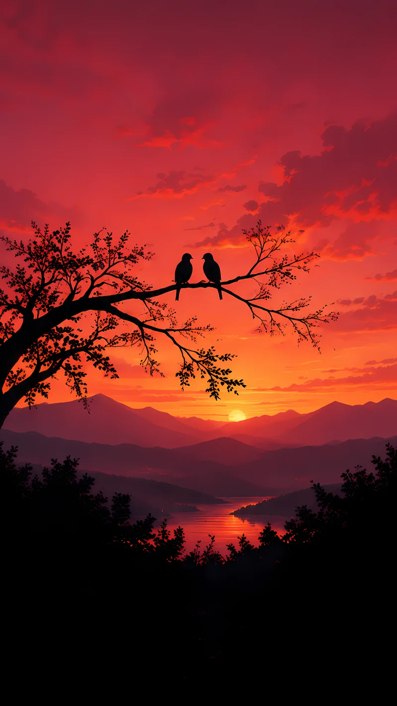 Fiery Sunset Serenity Bird Silhouette Wallpaper Wallpaper | Picmaze