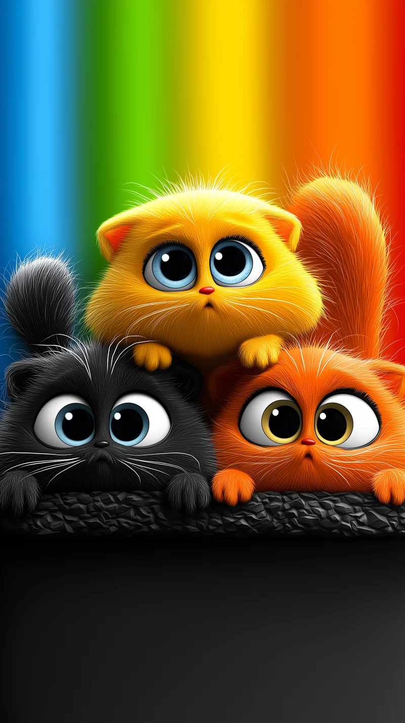 Big Eyed Cartoon Kittens on Vibrant Rainbow Gradient - Cat Wallpapers mobile Wallpaper | Picmaze