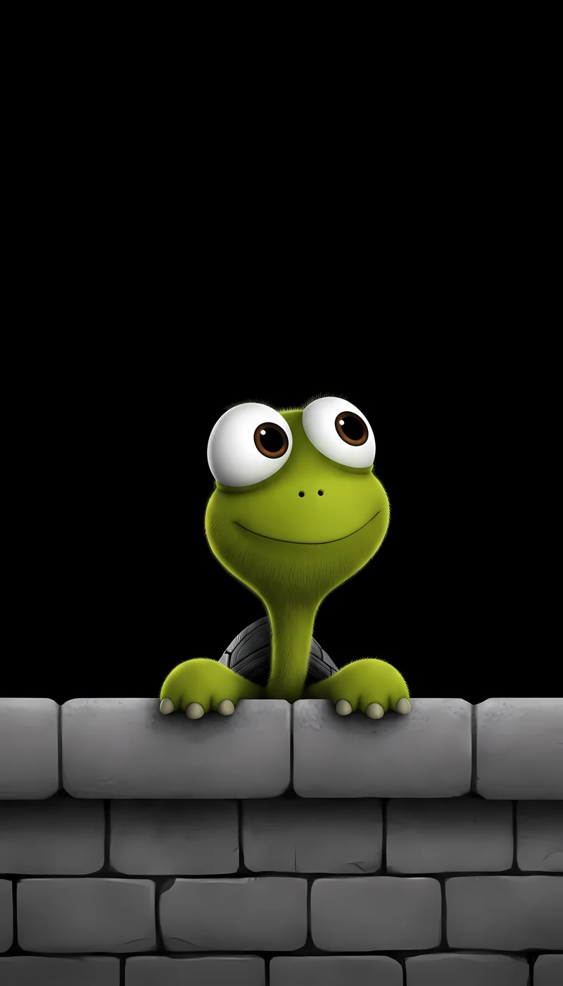Curious Turtle Peeking Over Wall Dark Minimal Wallpaper - Turtle mobile Wallpaper | Picmaze