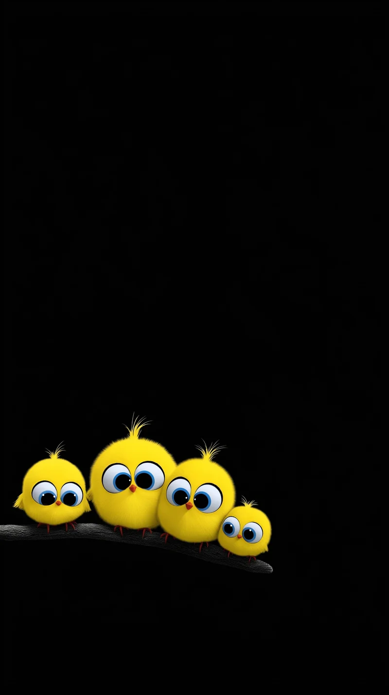 Adorable Yellow Chick Family on Branch Dark Cute Wallpaper - Bird Wallpapers mobile Wallpaper | Picmaze