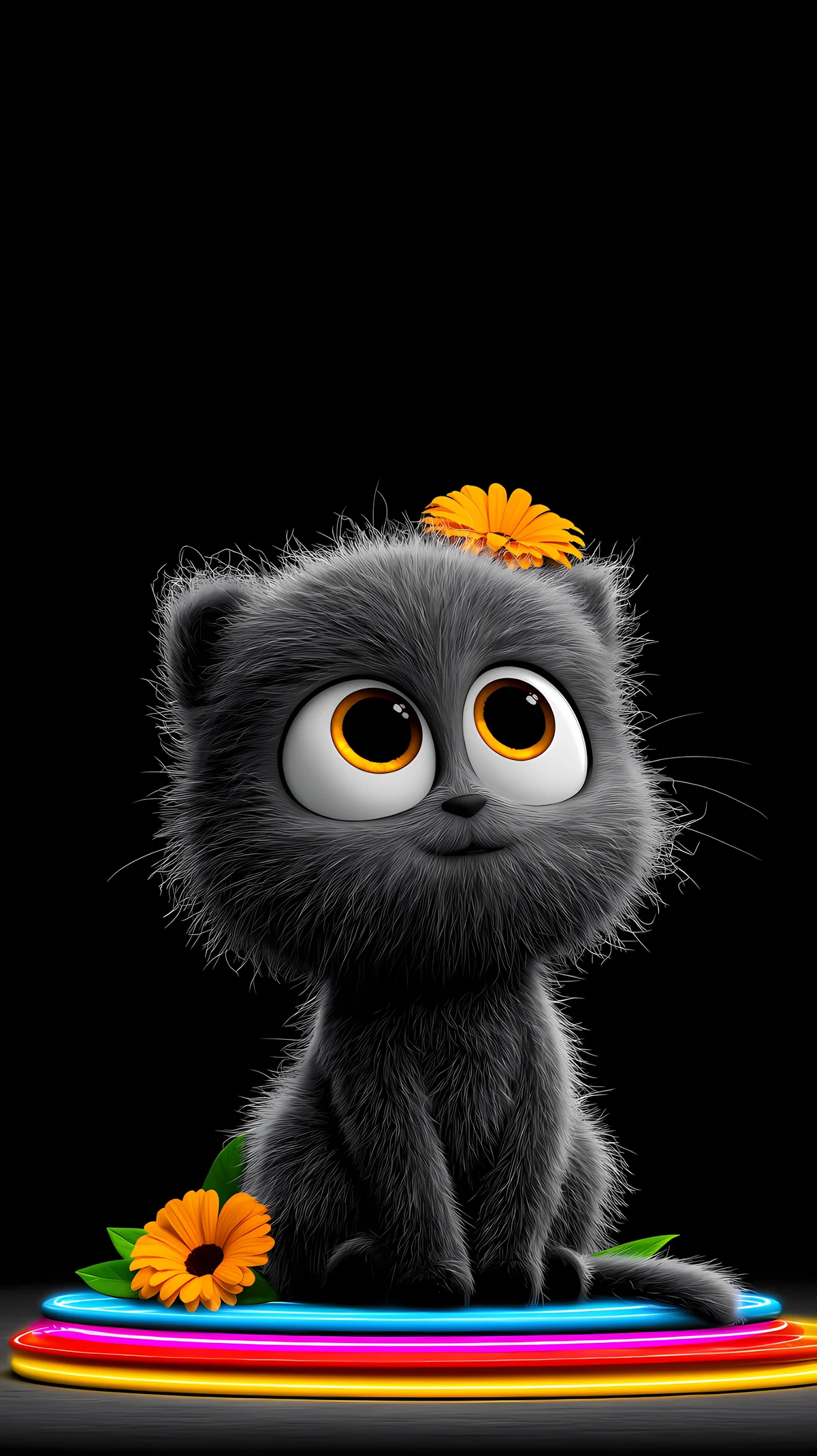Cute Black Kitten Wallpaper with Neon Glow Aesthetic wallpaper - ios wallpapers | Picmaze