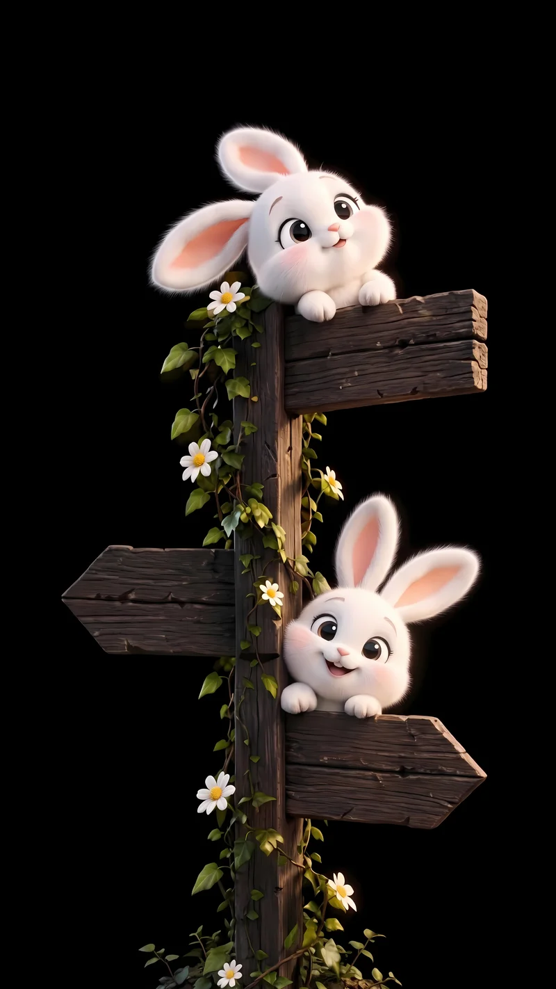 Cute White Rabbits Wooden Sign AMOLED 4K Phone Wallpaper Wallpaper | Picmaze