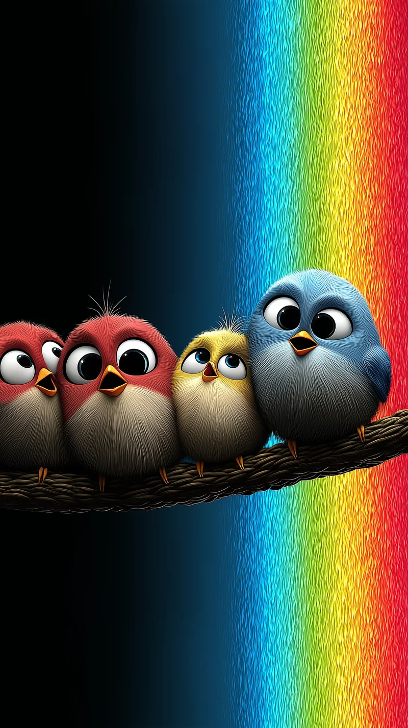 Cute Rainbow Birds on Branch with Dark Aesthetic Glow - Bird Wallpapers mobile Wallpaper | Picmaze
