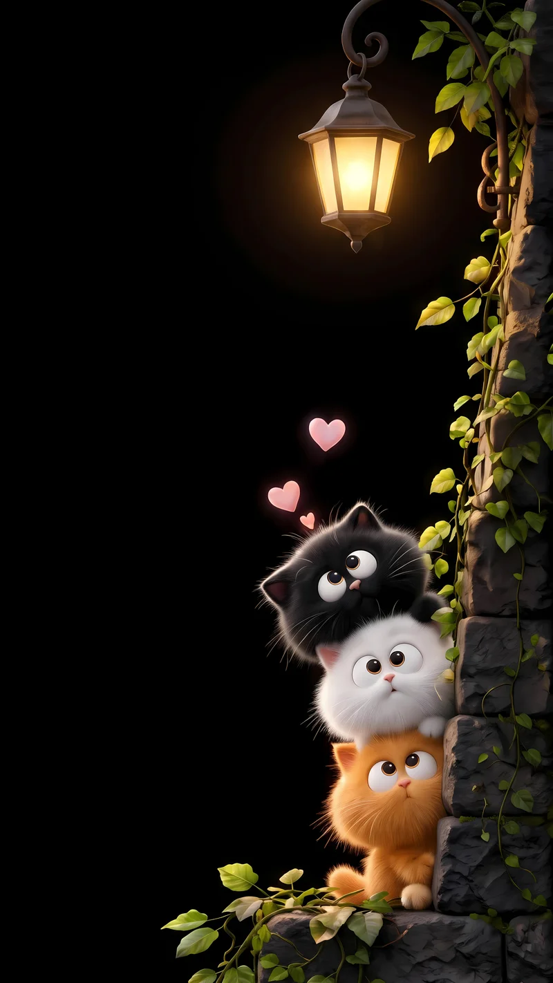 Stacked Cute Cats Street Lamp AMOLED 4K Phone Wallpaper Wallpaper | Picmaze