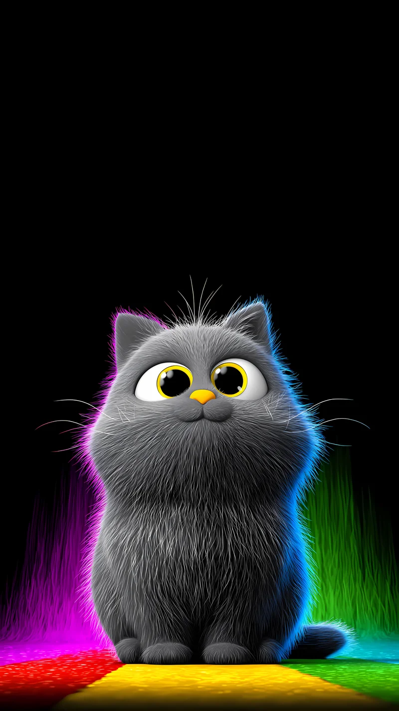 Cute Gray Cat Wallpaper with Neon Lights in 4K - ios wallpapers mobile Wallpaper | Picmaze