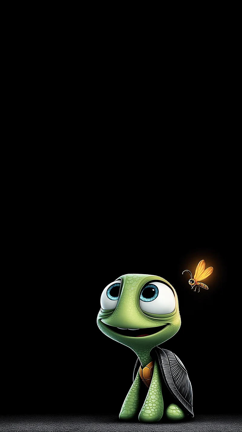 Cute Turtle Wallpaper with Glowing Firefly on Black - Turtle mobile Wallpaper | Picmaze