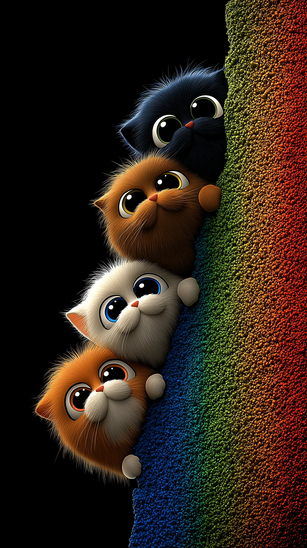 Fluffy Cartoon Kittens on Dark Rainbow Edge 4K Wallpaper wallpaper - Cat Wallpapers | Picmaze