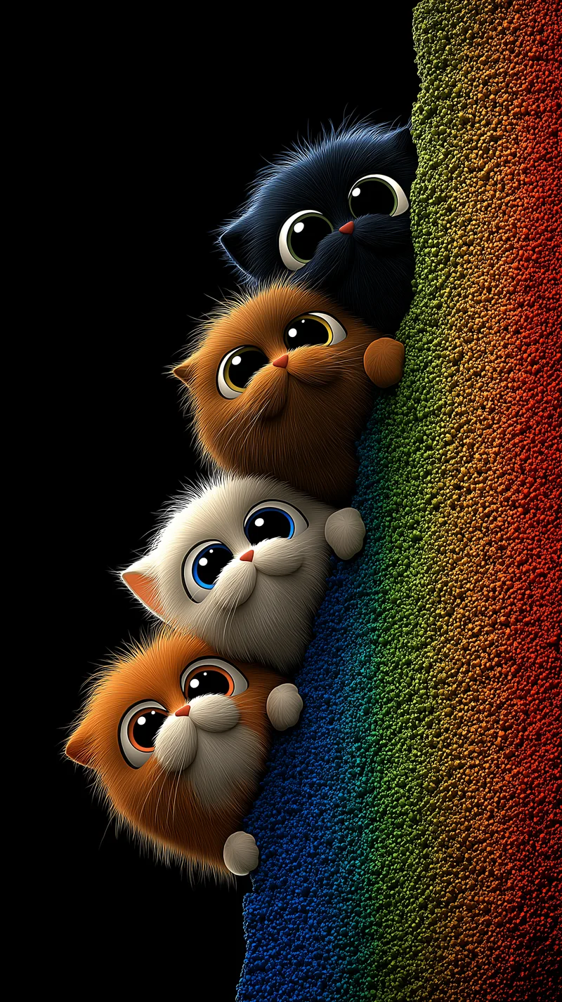 Fluffy Cartoon Kittens on Dark Rainbow Edge 4K Wallpaper - Cat Wallpapers mobile Wallpaper | Picmaze