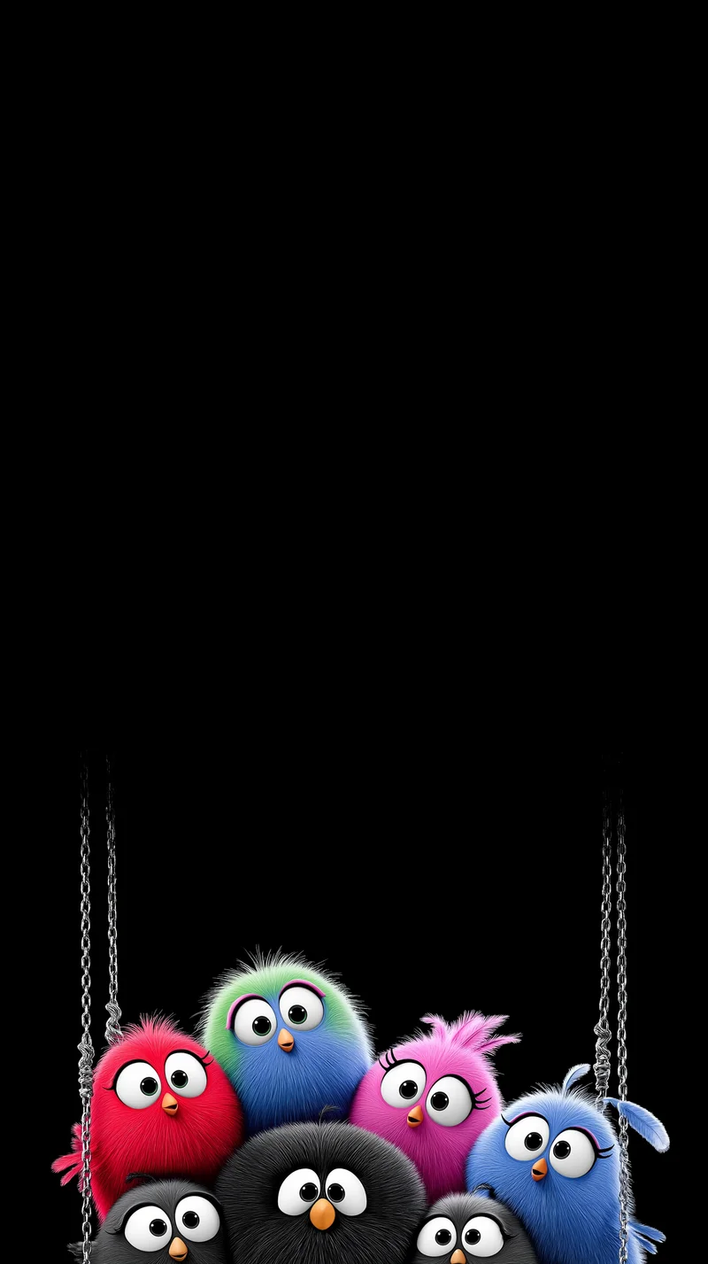 Cute Fluffy Birds on Swing Minimal Black Aesthetic Wallpaper - Bird Wallpapers mobile Wallpaper | Picmaze