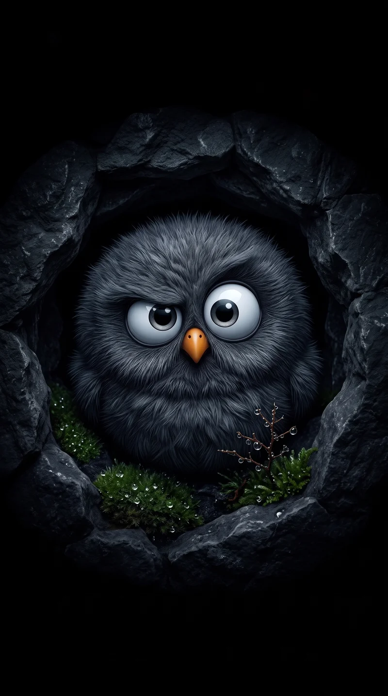Grumpy Fluffy Owl in Stone Hollow AMOLED Wallpaper Wallpaper | Picmaze