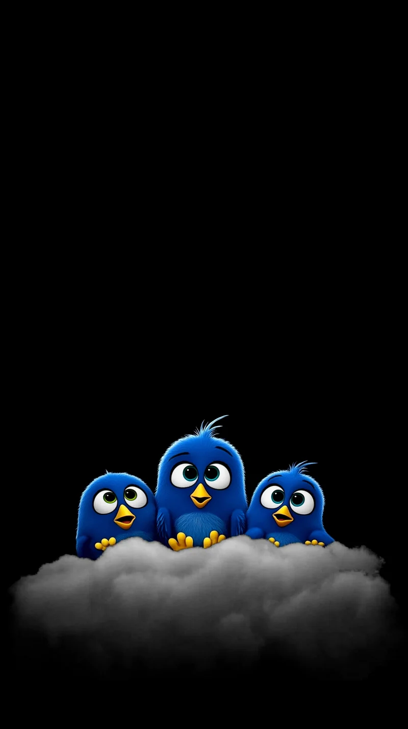 Blue Cartoon Birds on Cloud Dark Minimal AMOLED Wallpaper - Bird Wallpapers mobile Wallpaper | Picmaze