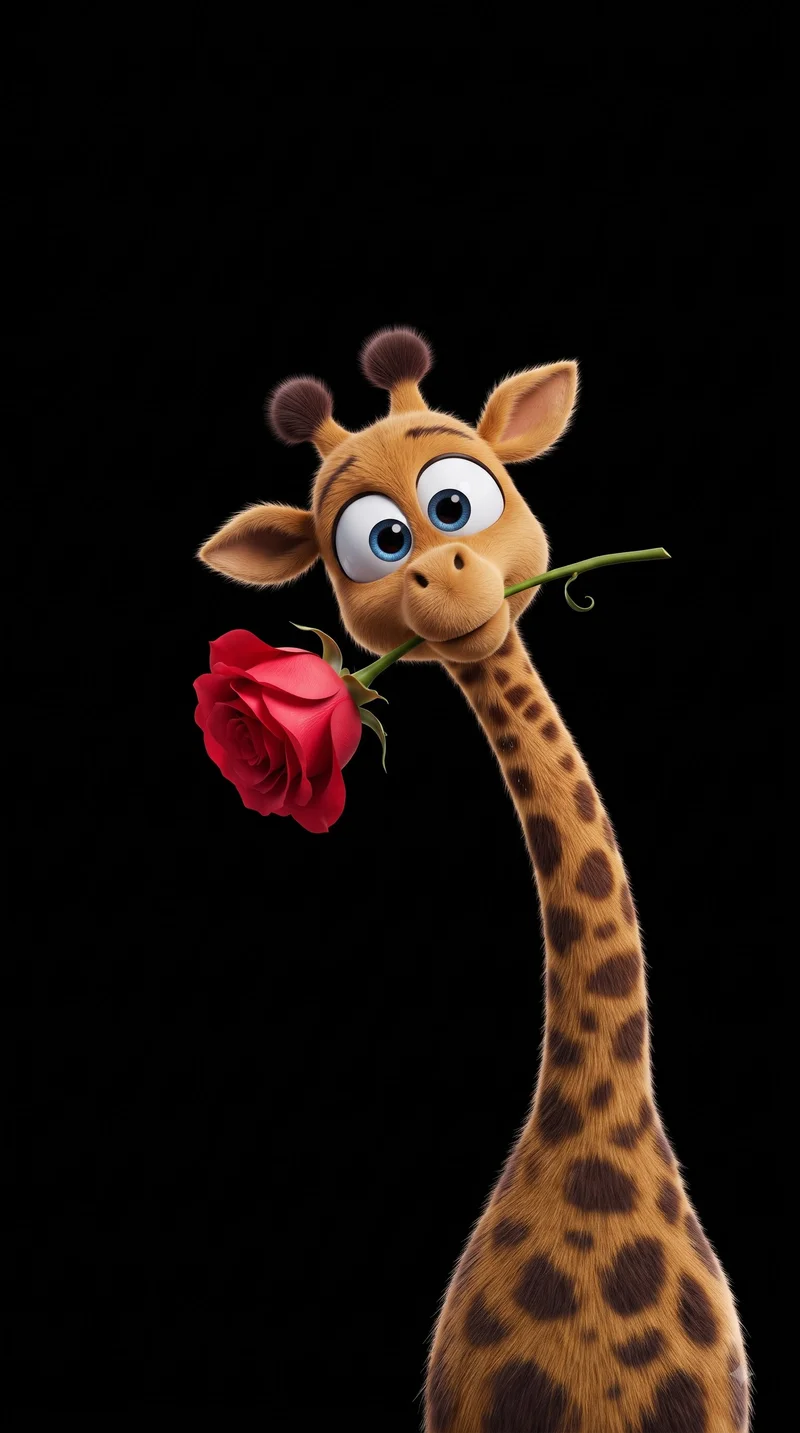 Cute Giraffe Holding Red Rose AMOLED 4K Phone Wallpaper Wallpaper | Picmaze