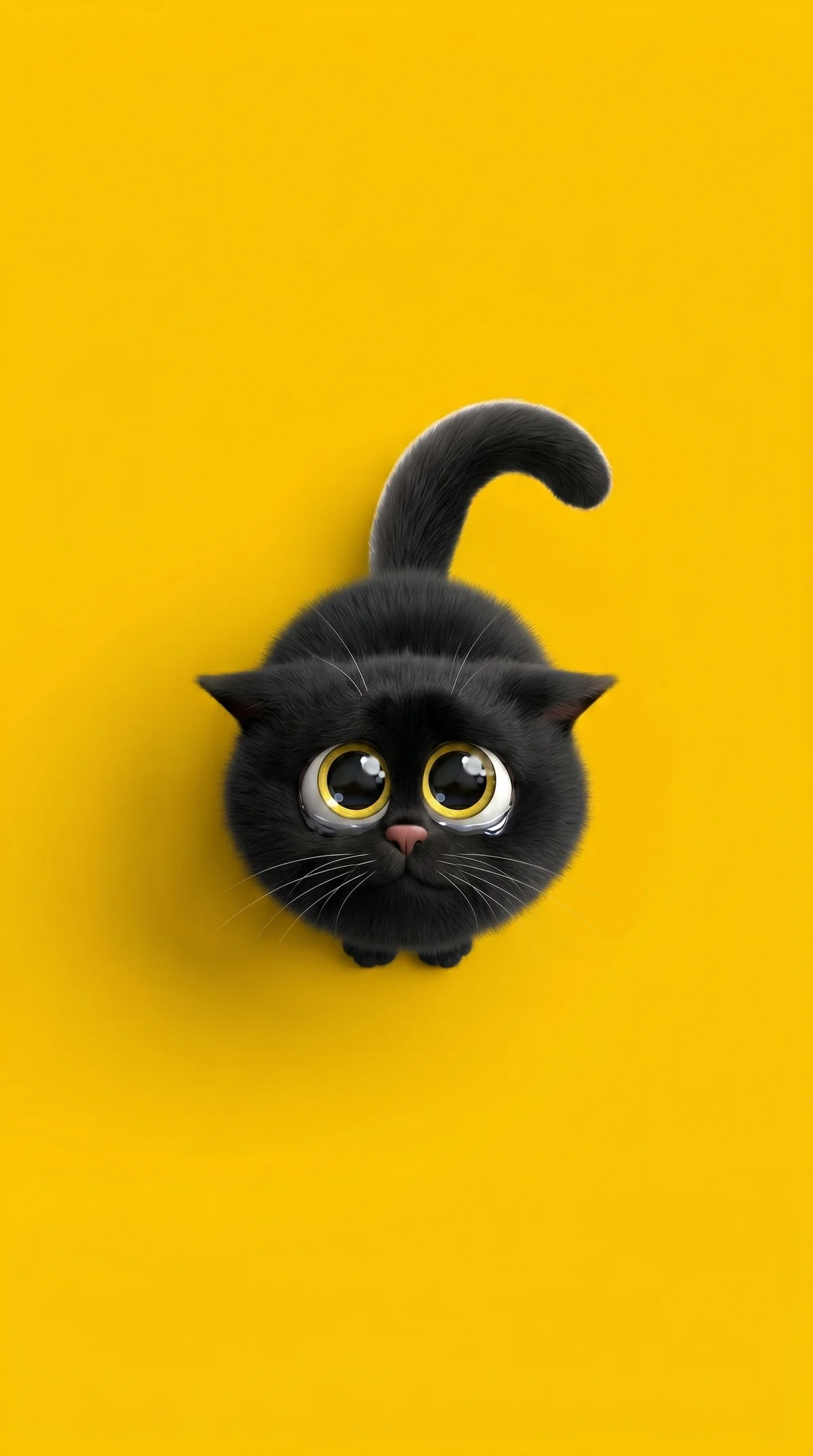 Tiny Sad Black Cat with Big Eyes on Yellow Background wallpaper - Cat Wallpapers | Picmaze