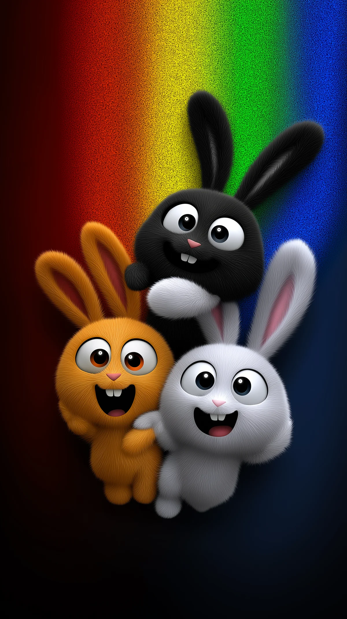 Vibrant Cartoon Bunny Trio with Rainbow Gradient Background wallpaper - Bunny Wallpapers | Picmaze