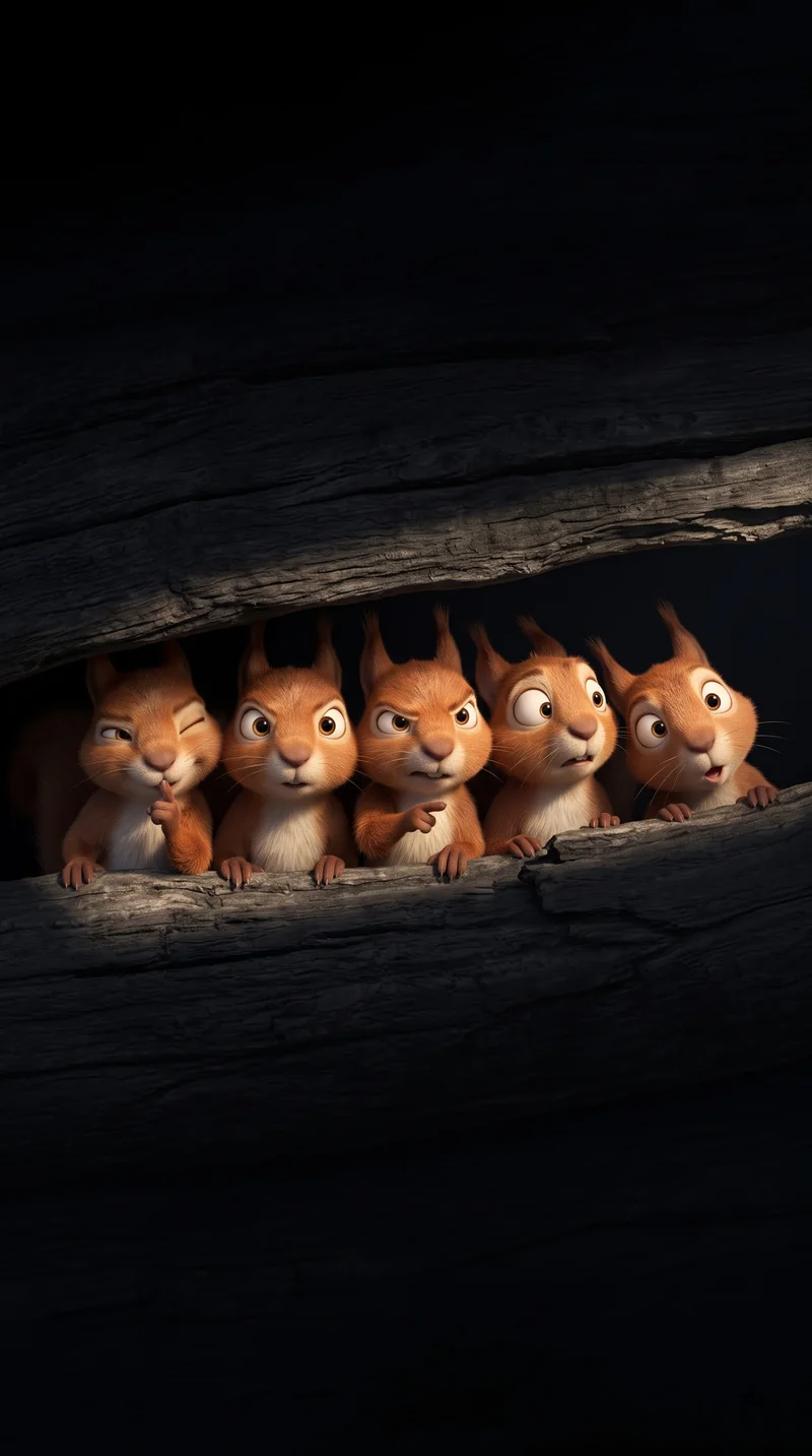 Funny Squirrels Peeking Wood Log Dark 4K AMOLED Phone Wallpaper Wallpaper | Picmaze